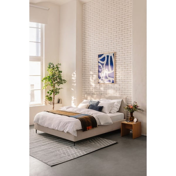 Béžová čalúnená dvojlôžková posteľ s roštom 180x200 cm Noira Slim – Bonami Selection-image-1