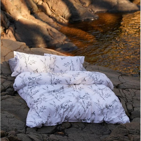 Biele/sivé obliečky na jednolôžko z bavlny Renforcé 140x200 cm White Floral – Mila Home Luxury-image-1