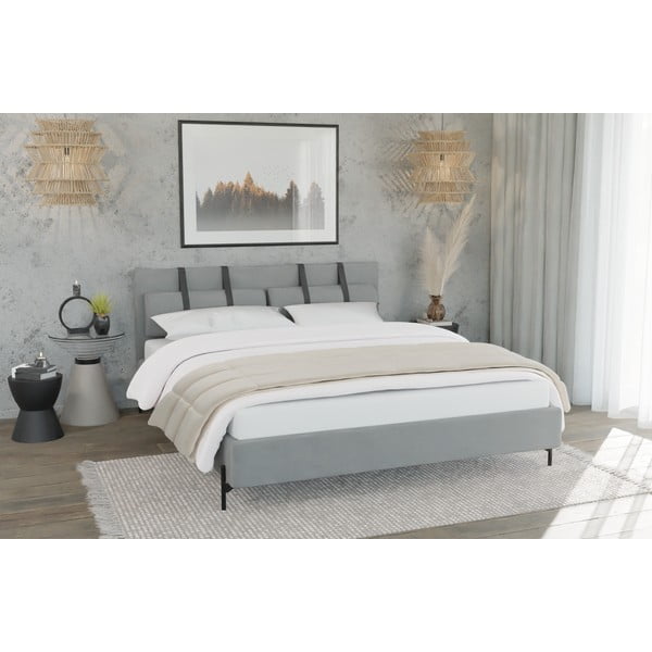 Svetlosivá čalúnená dvojlôžková posteľ s roštom 140x200 cm Tulsa – Ropez-image-1