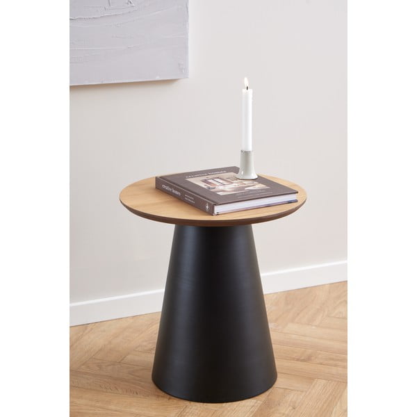 Čierno-prírodný okrúhly konferenčný stolík s doskou v dubovom dekore ø 45 cm Soli – Actona-image-2