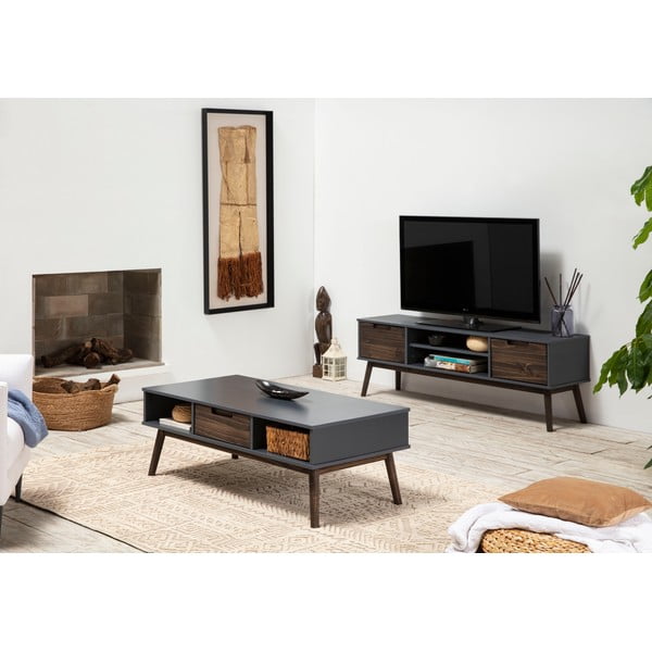 Antracitový/tmavohnedý TV stolík z borovicového dreva 140x52,5 cm Nussa – Marckeric-image-1