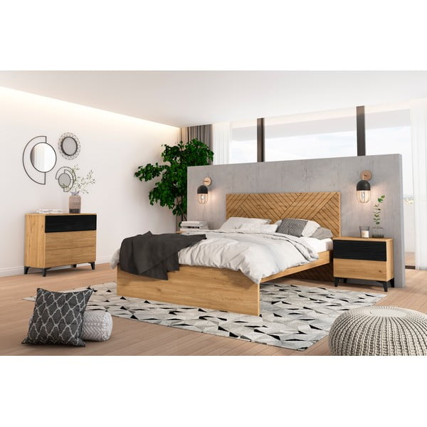 Dvojlôžková posteľ v dekore duba v prírodnej farbe 160x200 cm Zebra – Marckeric-image-1