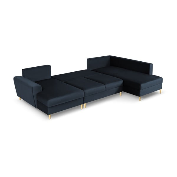 Tmavomodrá zamatová rozkladacia/s úložným priestorom rohová pohovka (pravý roh/do "U") Kyoto – Cosmopolitan Design-image-2