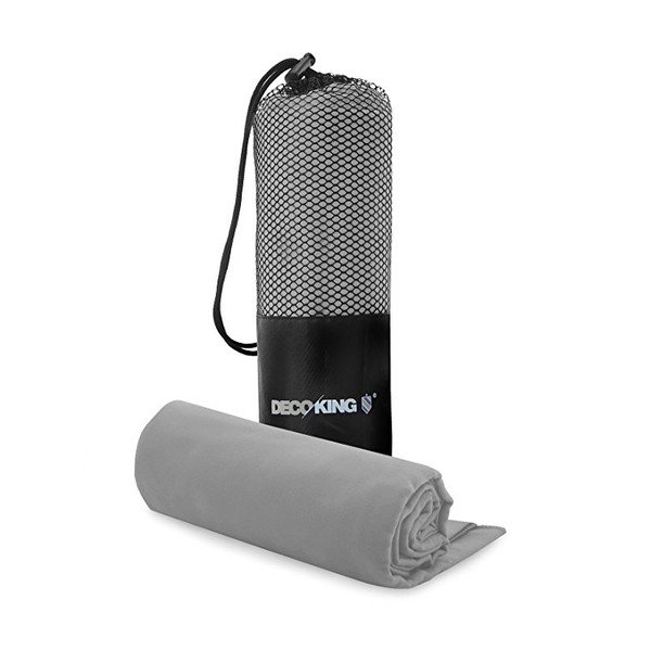 Set sivej rýchloschnúcej osušky a uteráku DecoKing EKEA, 70 × 140 cm + 30 × 50 cm
