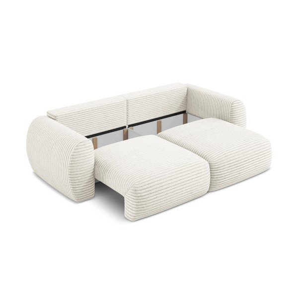 Béžová menčestrová rozkladacia/s úložným priestorom pohovka 266 cm Kini – Makamii-image-4