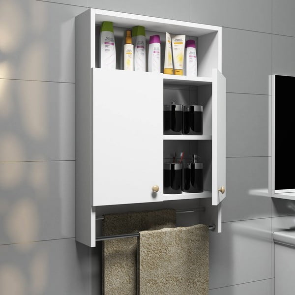 Biela kúpeľňová skrinka s vešiakom na uteráky, Bathroom Cabinet-image-2