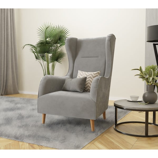 Svetlosivé zamatové kreslo ušiak Carole – Ropez-image-3