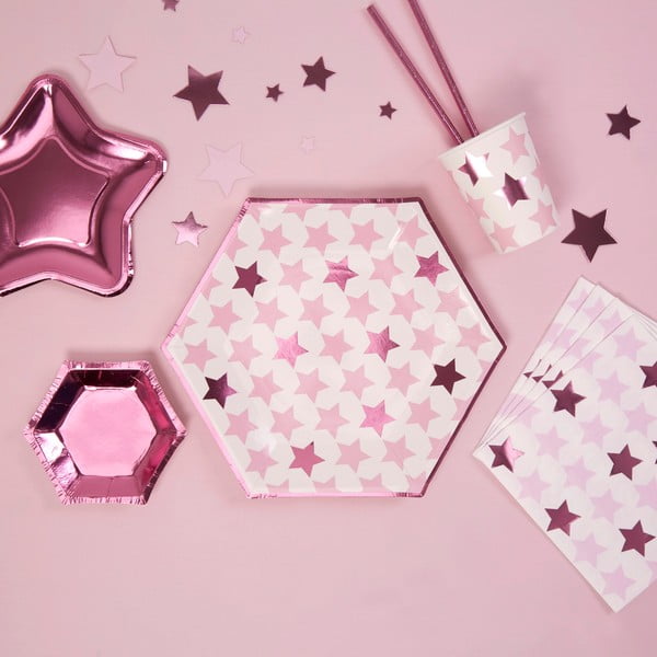 Sada 8 papierových tanierov Neviti Little Star Pink