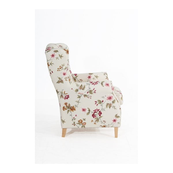 Krémovobiele kvetované kreslo ušiak Max Winzer Lorris-image-4