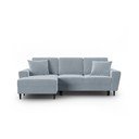 Svetlomodrá zamatová rozkladacia/s úložným priestorom rohová pohovka (ľavý roh/s leňoškou) Kyoto – Cosmopolitan Design