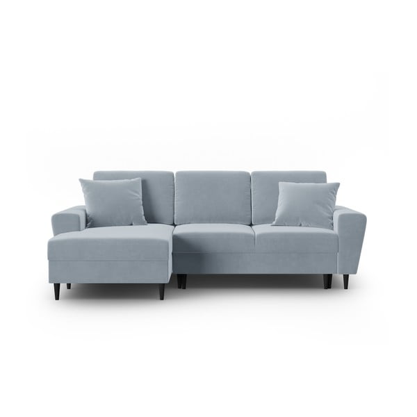 Svetlomodrá zamatová rozkladacia/s úložným priestorom rohová pohovka (ľavý roh/s leňoškou) Kyoto – Cosmopolitan Design