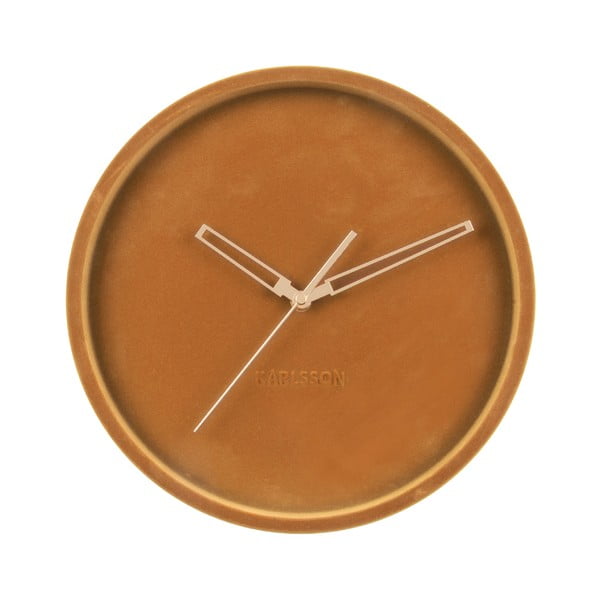 Karamelovohnedé zamatové nástenné hodiny Karlsson Lush, ø 30 cm