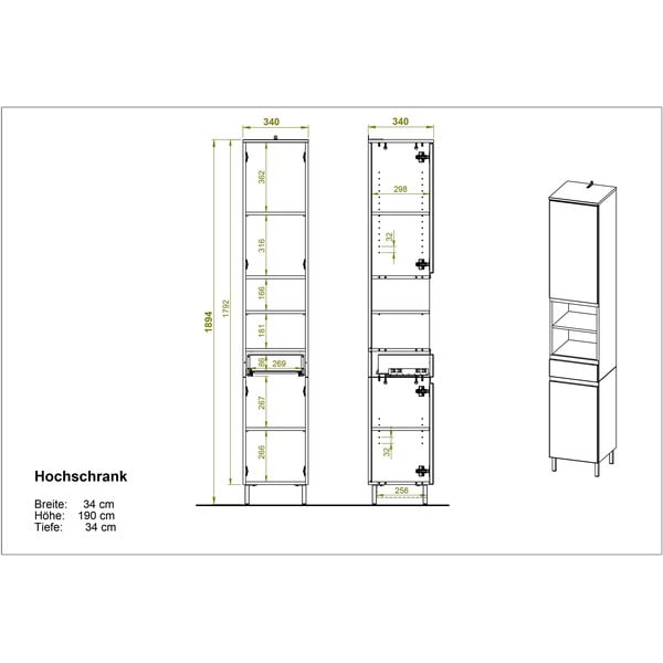 Biela vysoká kúpeľňová skrinka v dekore duba 34x190 cm Torrance - Germania-image-3