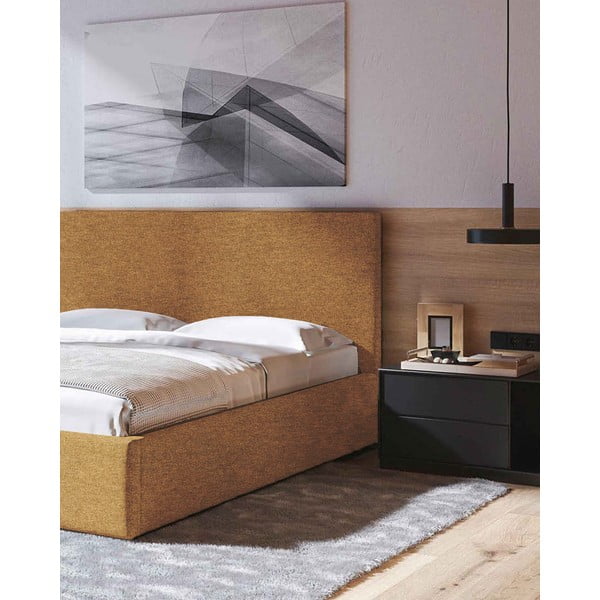 Okrovožltá čalúnená dvojlôžková posteľ s úložným priestorom s roštom 180x200 cm Bufo – MESONICA-image-4