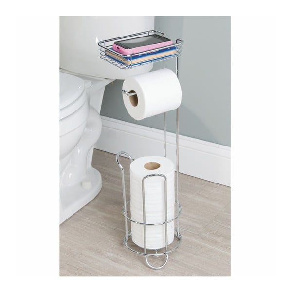 Oceľový stojan na toaletný papier so zásobníkom a poličkou iDesign-image-4