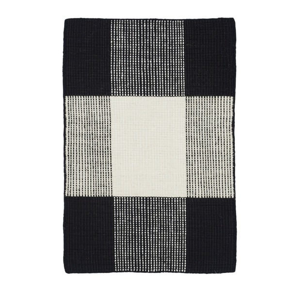 Čierno-biely ručne tkaný vlnený koberec Linie Design Bologna, 50 × 80 cm