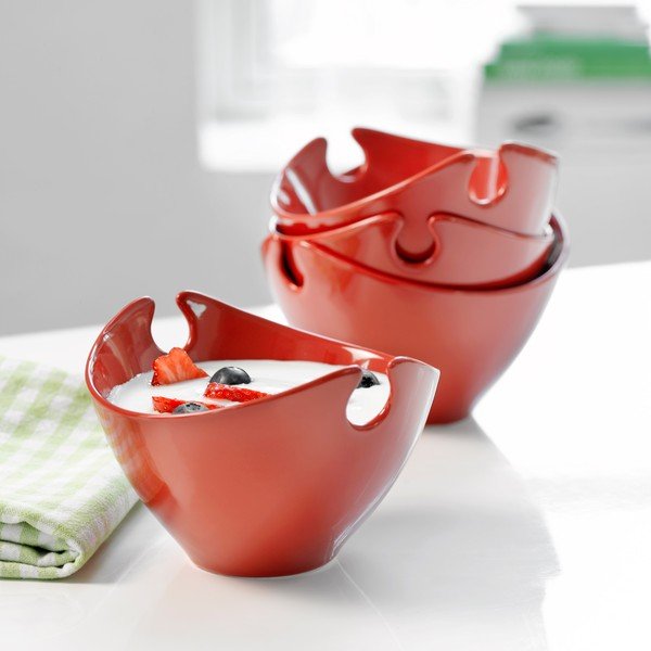 Sada 4 ks červených porcelánových misiek Steel Function Milano