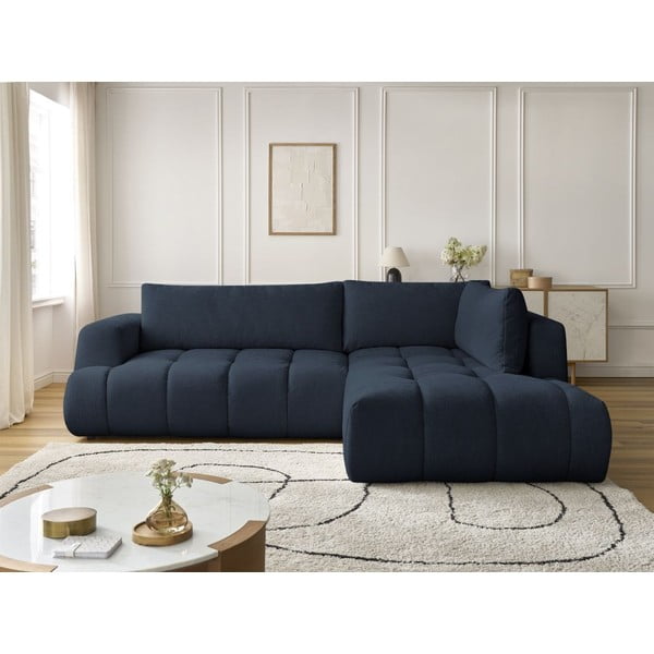 Tmavomodrá rozkladacia/s úložným priestorom rohová pohovka (pravý roh/do L) Fuji – Bobochic Paris-image-1