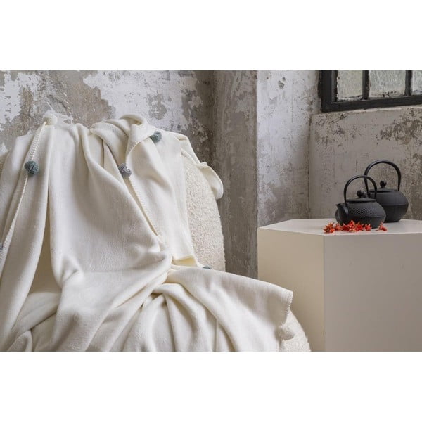 Krémový fleecový pléd 150x200 cm Pom Pom – Mijolnir-image-4