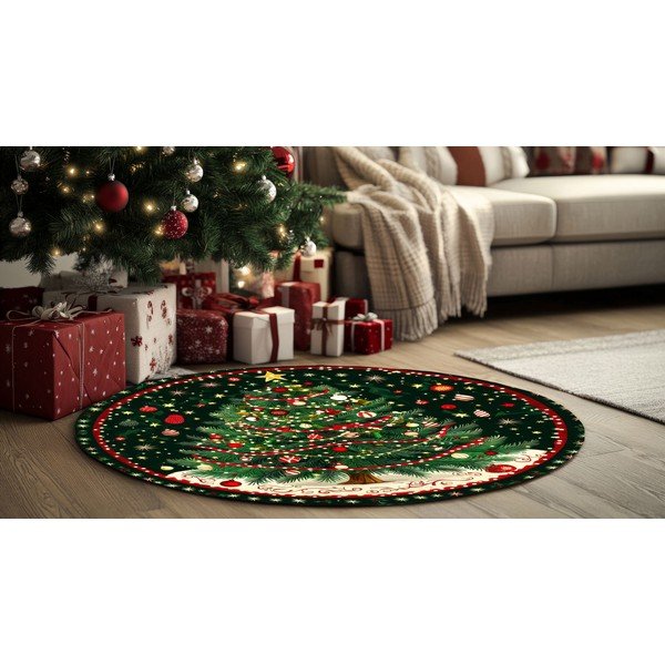 Zelený okrúhly koberec s vianočným motívom ø 120 cm – Conceptum Hypnose-image-2