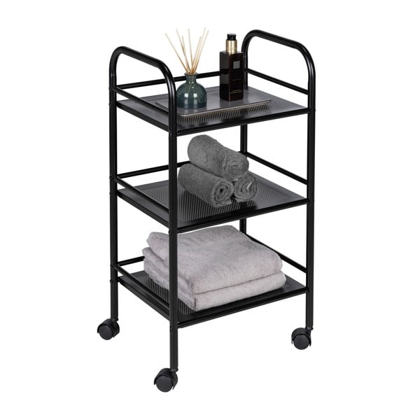 Čierny kovový pojazdný regál 41x75 cm – Wenko-image-3
