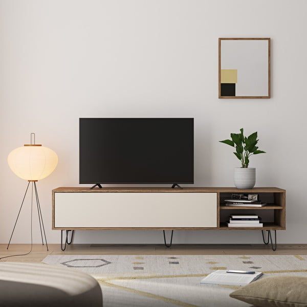 Krémový TV stolík v dekore orecha 165x44 cm Aero - TemaHome -image-1