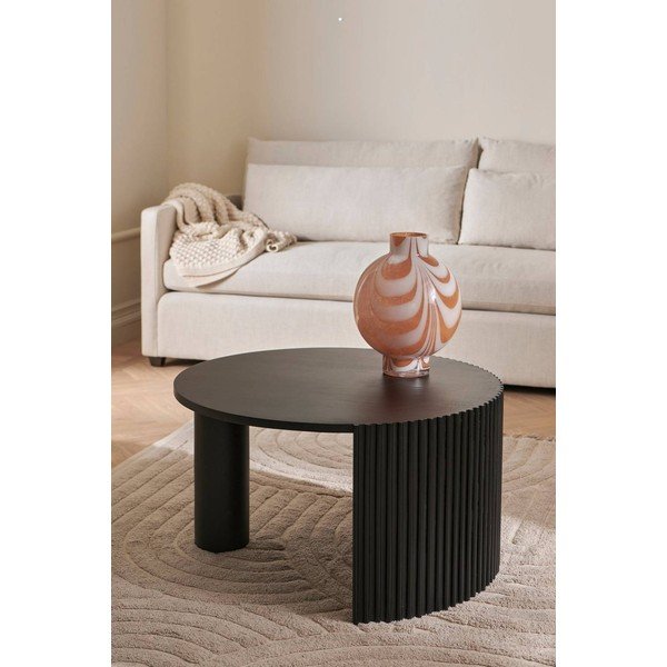 Čierny okrúhly konferenčný stolík s doskou z mangového dreva ø 80 cm Bisselina – Ellos Home-image-1