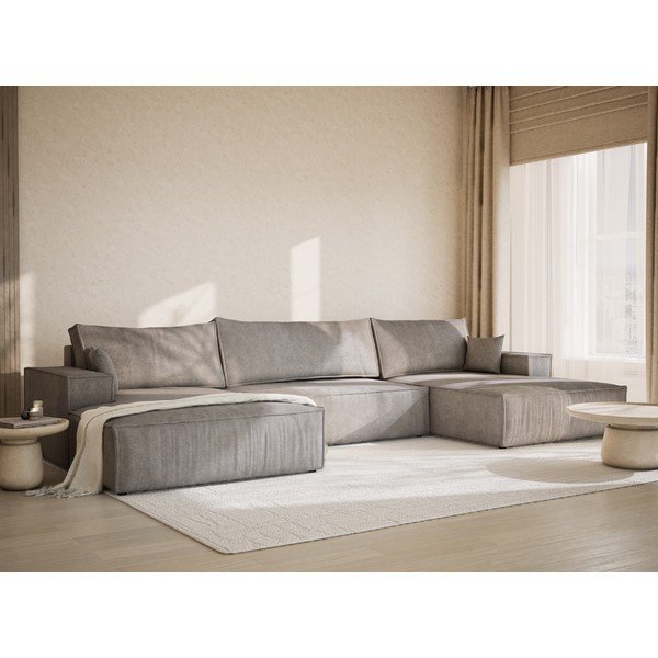 Sivobéžová ženilková rozkladacia/s úložným priestorom rohová pohovka (do tvaru "U") Kyoto – Maison de Rêve-image-1