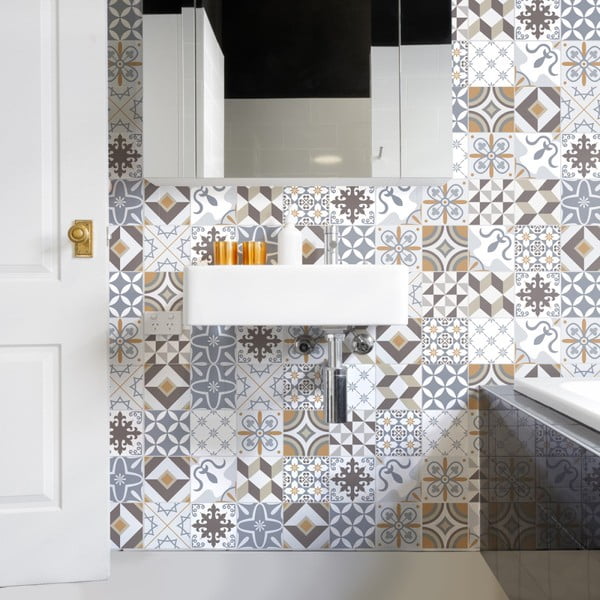 Sada 60 nástenných samolepiek Ambiance Cement Tiles Liliania, 15 x 15 cm-image-3