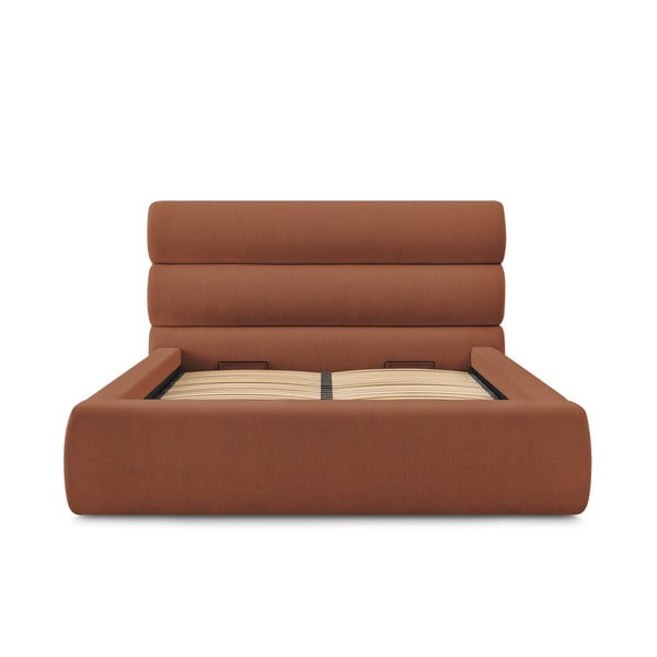 Oranžová čalúnená dvojlôžková posteľ s úložným priestorom s roštom 180x200 cm Jagna – Bobochic Paris-image-3