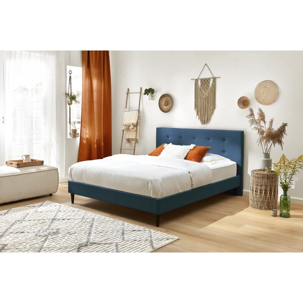 Modrá dvojlôžková posteľ Bobochic Paris Rory Dark, 160 x 200 cm-image-3