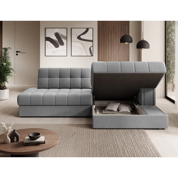 Sivá zamatová rozkladacia rohová pohovka (pravý roh/s leňoškou) Blezalt – ELTAP-image-4