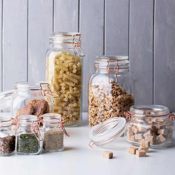 Sklenená dóza s detailmi v medenej farbe Sabichi, 1,5 l-image-1