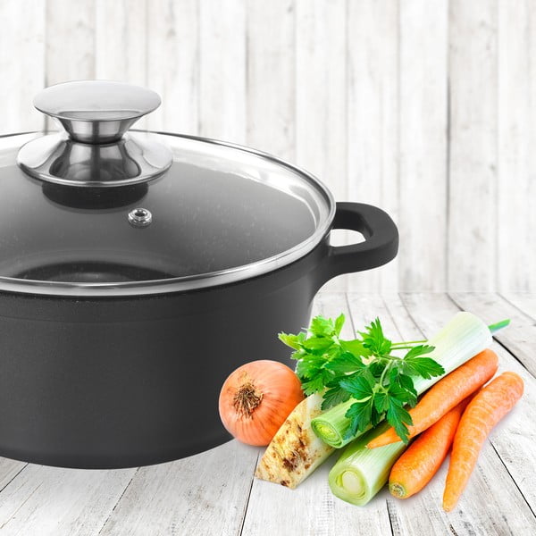 Hrniec s nepriľnavým povrchom Pfluon Granit so sklenenou pokrievkou Orion Grande, ⌀ 24 cm-image-1