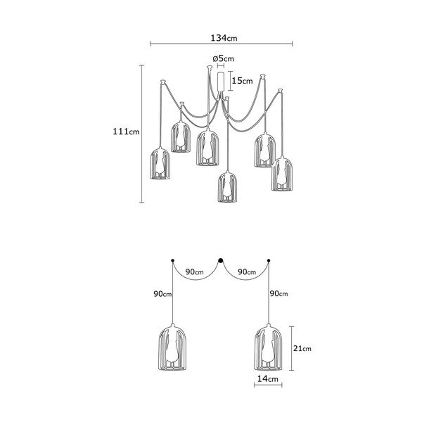 Čierne závesné svietidlo pre 6 žiaroviek Opviq lights Pamukkale-image-2