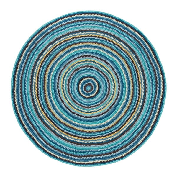 Modrá okrúhla podložka Sebra Crochet Floor Mat