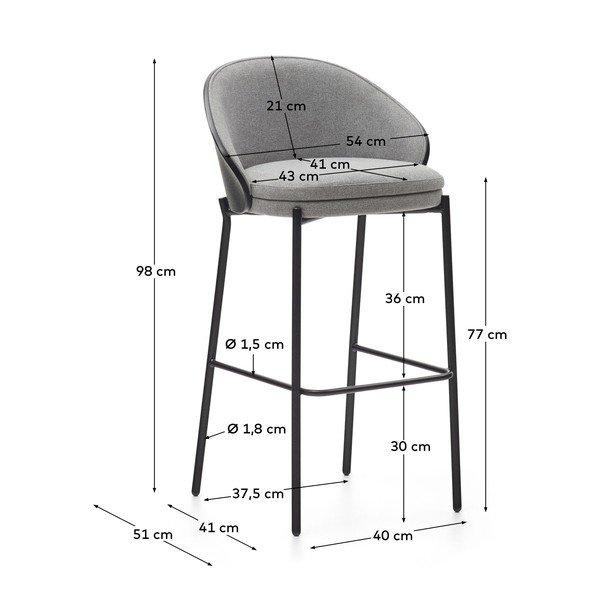 Čierna/sivá barová stolička (výška sedadla 77 cm) Eamy – Kave Home-image-3