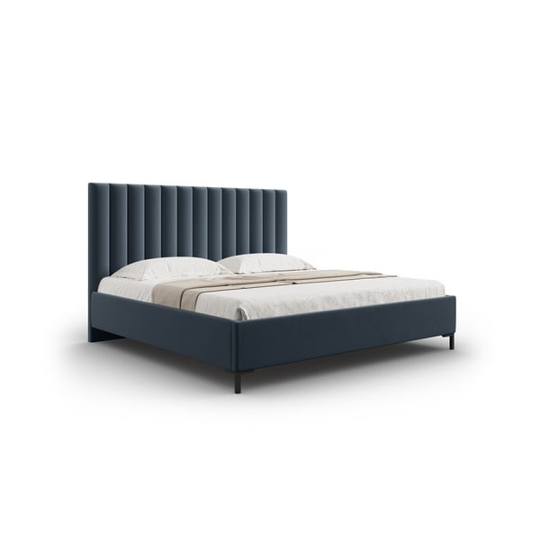Tmavomodrá čalúnená dvojlôžková posteľ s úložným priestorom s roštom 140x200 cm Casey – Mazzini Beds-image-2