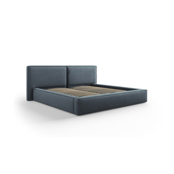 Tmavomodrá čalúnená dvojlôžková posteľ s úložným priestorom a roštom 200x200 cm Arendal – Cosmopolitan Design