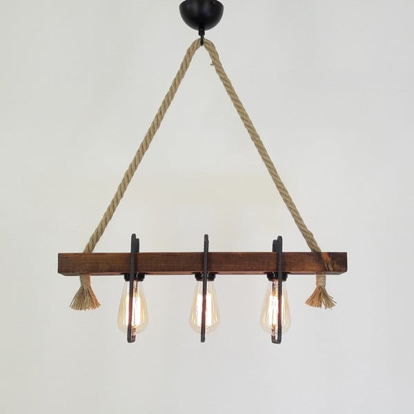 Drevené stropné závesné svietidlo Demir, 3 žiarovky-image-3