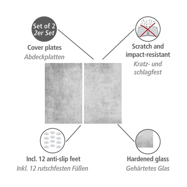 Kryty na sporák z tvrdeného skla v súprave 2 ks 52x30 cm Concrete - Allstar-image-3