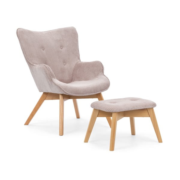 Svetloružové menčestrové kreslo s podnožkou Niko – Ropez