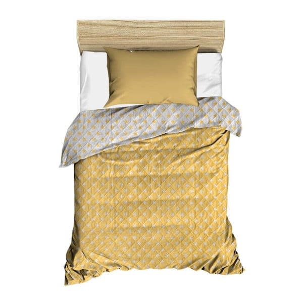 Žltý prešívaný pléd cez posteľ Dots, 160 × 230 cm