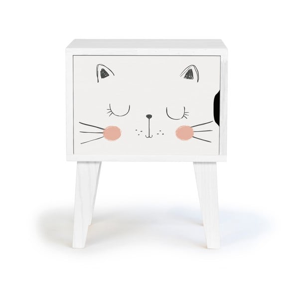 Biely detský nočný stolík z borovicového dreva Cat - Little Nice Things