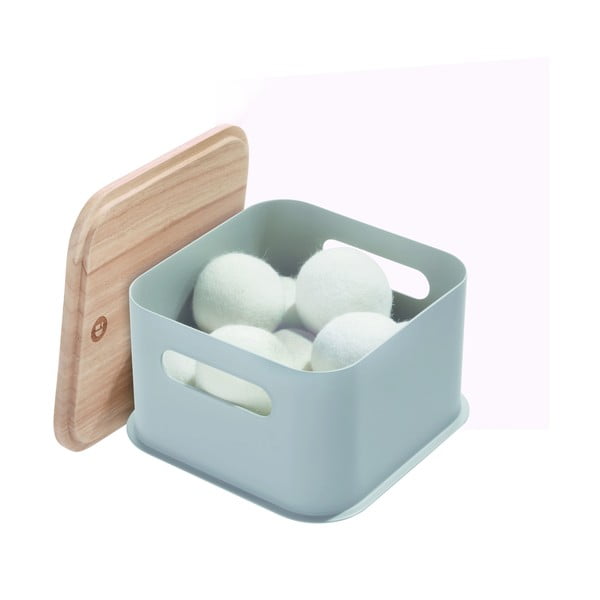 Sivý úložný box s vekom z dreva paulownia iDesign Eco Handled, 21,3 x 21,3 cm-image-2