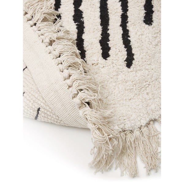 Béžovo-čierny ručne tkaný bavlnený koberec Westwing Collection Fini, ø 150 cm-image-3
