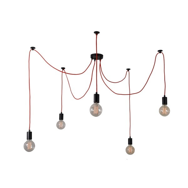 Červené stropné svietidlo s 5 žiarovkami Filament Style Spider Lamp