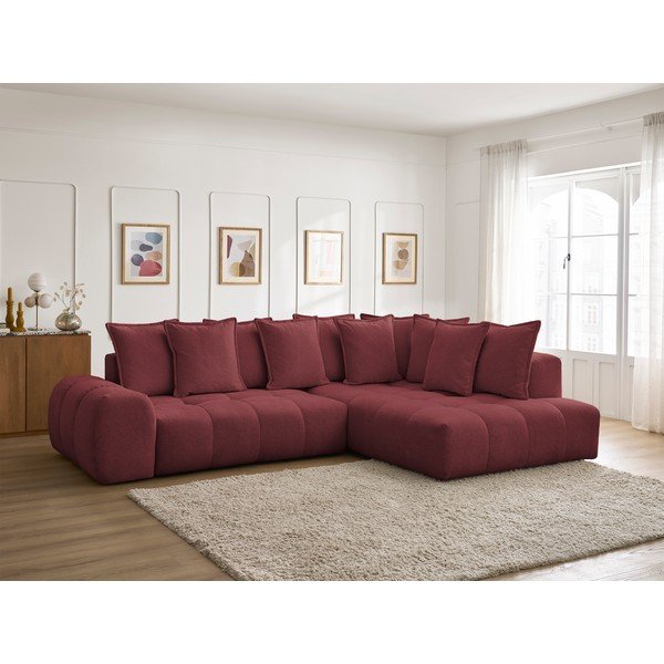 Vínovočervená ženilková rozkladacia/s úložným priestorom rohová pohovka (pravý roh/do L) Everest – Bobochic Paris-image-1