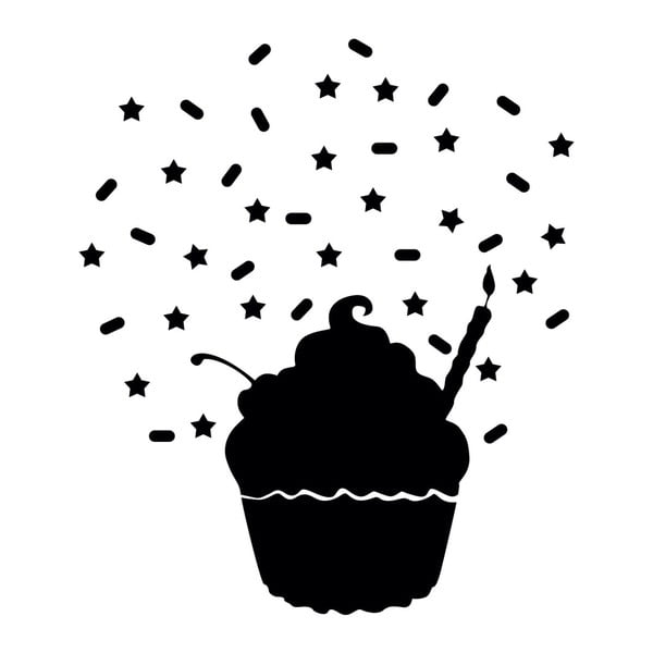 Čierna nástenná popisovacia samolepka Chalk Birthday Cupcake