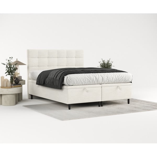 Krémovobiela čalúnená dvojlôžková posteľ s úložným priestorom 160x200 cm Senses – Maison de Rêve-image-4